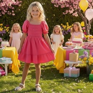 NWT Aqua by Bloomingdales Pink Cotton Voile Smocked Bodice Dress Summer Party
